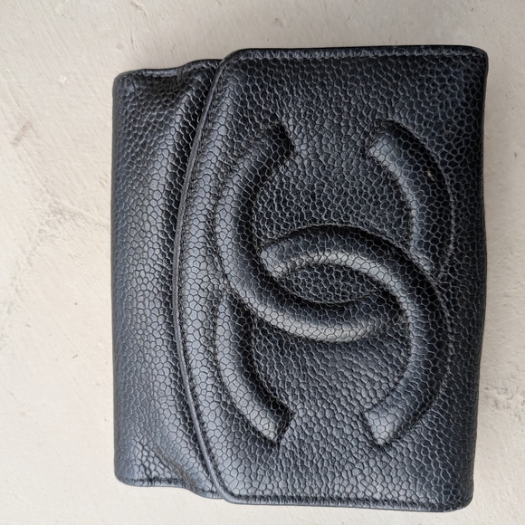 CHANEL Handbags - Authentic Chanel Black Leather Wallet With Authentication Card